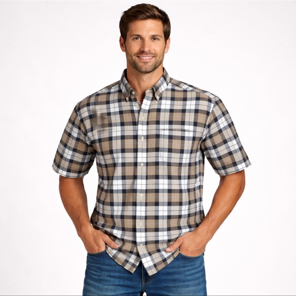 Croft & Barrow Men’s Small Plaid Shirt – Wrinkle Resistant Cotton Blend
